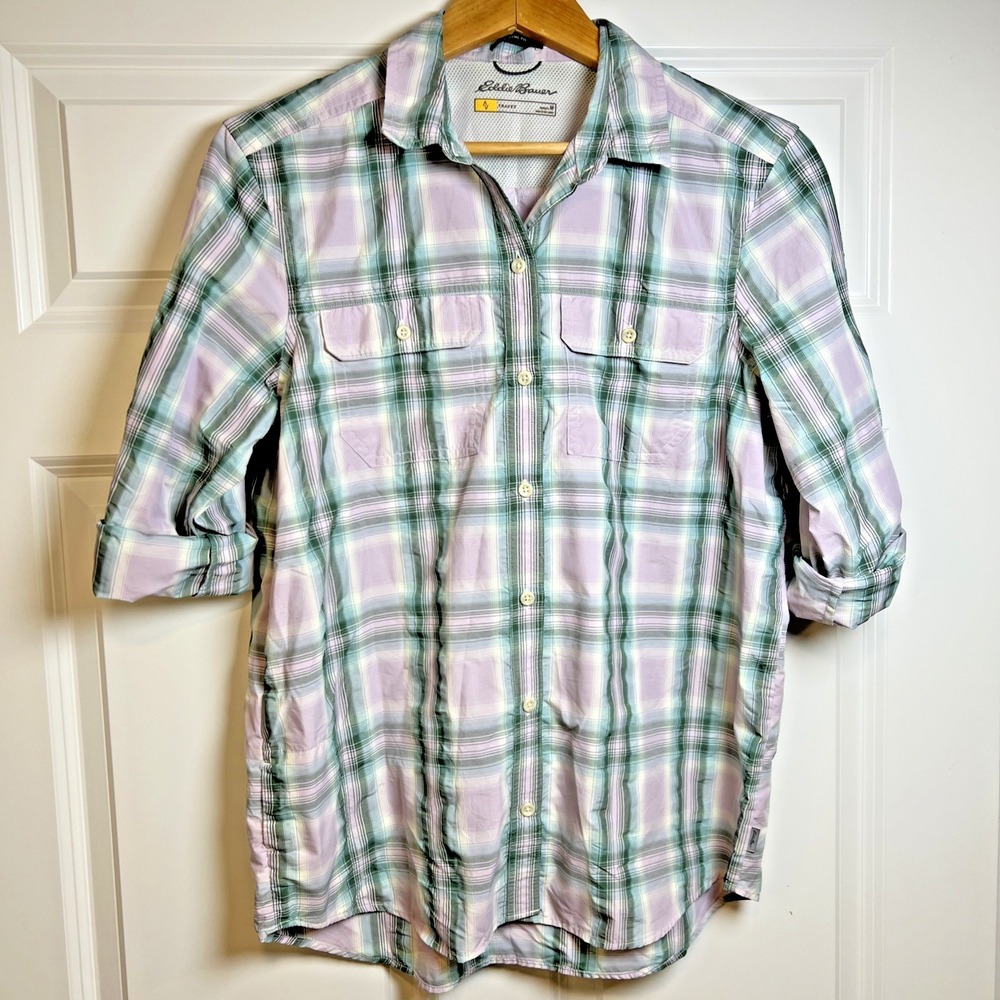 Eddie Bauer Travex Classic Fit Plaid Button Down Shirt Women's Medium A1869